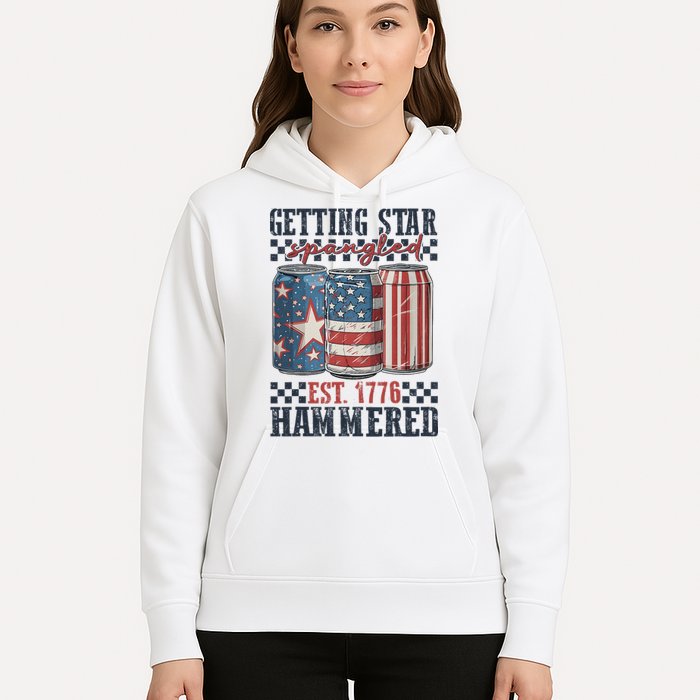 Funny Beer Getting Star Spangled Hammered 4th Of July Preppy Hoodie