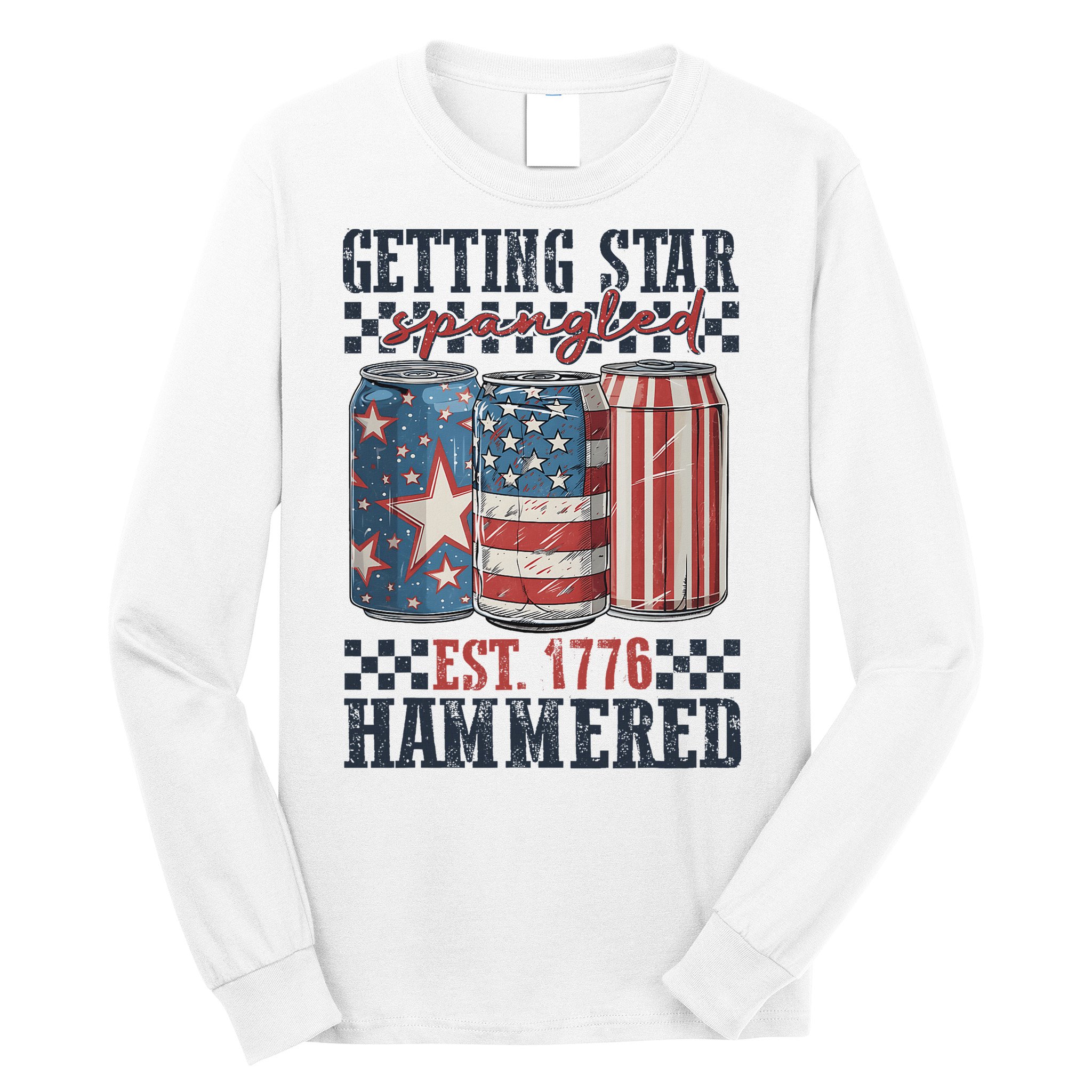 Funny Beer Getting Star Spangled Hammered 4th Of July Preppy Long Sleeve Shirt
