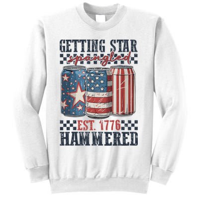 Funny Beer Getting Star Spangled Hammered 4th Of July Preppy Sweatshirt