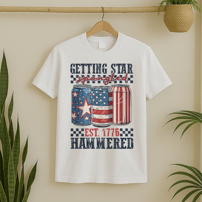 Funny Beer Getting Star Spangled Hammered 4th Of July Preppy T-Shirt