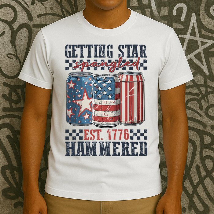 Funny Beer Getting Star Spangled Hammered 4th Of July Preppy T-Shirt
