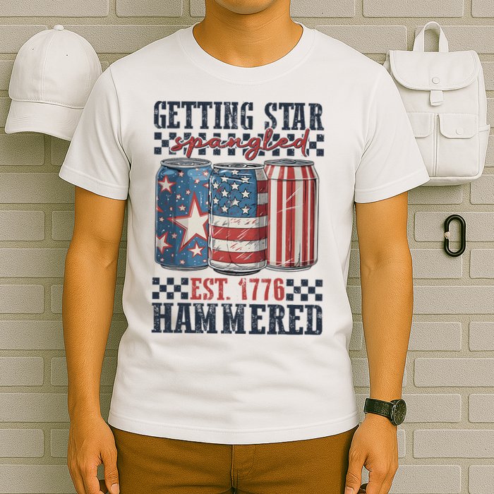 Funny Beer Getting Star Spangled Hammered 4th Of July Preppy T-Shirt