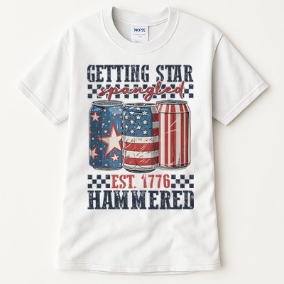 Funny Beer Getting Star Spangled Hammered 4th Of July Preppy Tall T-Shirt