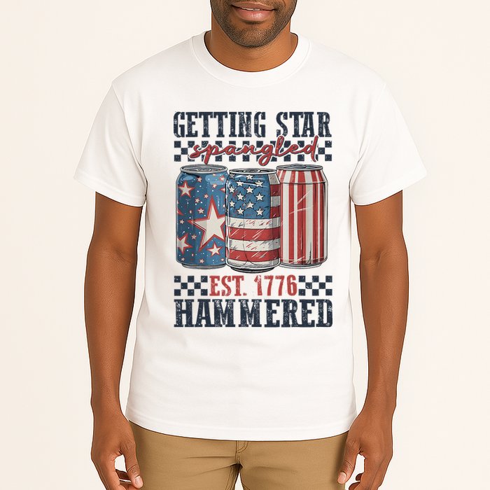 Funny Beer Getting Star Spangled Hammered 4th Of July Preppy Tall T-Shirt
