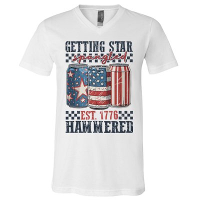 Funny Beer Getting Star Spangled Hammered 4th Of July Preppy V-Neck T-Shirt