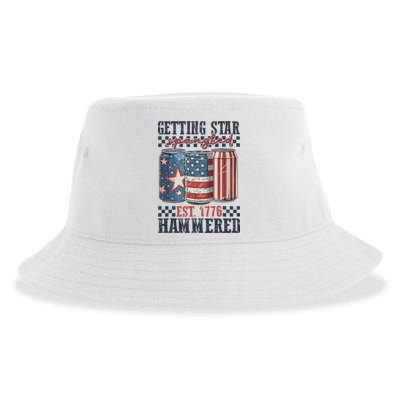 Funny Beer Getting Star Spangled Hammered 4th Of July Preppy Sustainable Bucket Hat