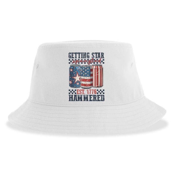 Funny Beer Getting Star Spangled Hammered 4th Of July Preppy Sustainable Bucket Hat