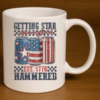 Funny Beer Getting Star Spangled Hammered 4th Of July Preppy 11oz C Handle Ceramic Mug