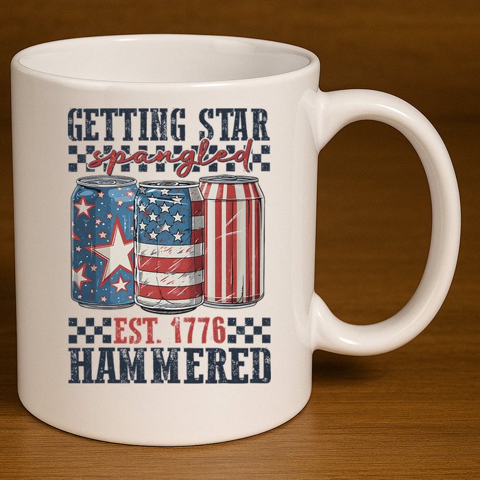 Funny Beer Getting Star Spangled Hammered 4th Of July Preppy 11oz C Handle Ceramic Mug