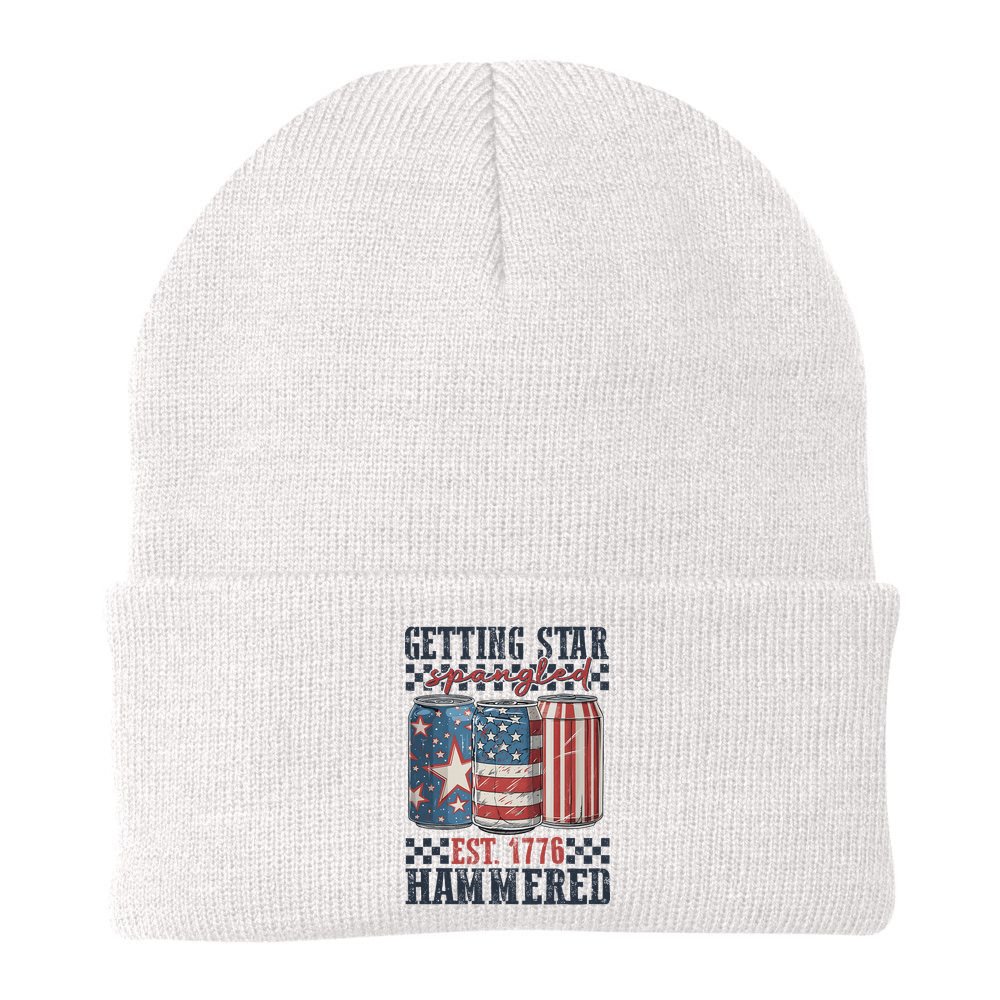 Funny Beer Getting Star Spangled Hammered 4th Of July Preppy Beanie