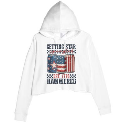 Funny Beer Getting Star Spangled Hammered 4th Of July Preppy Crop Fleece Hoodie