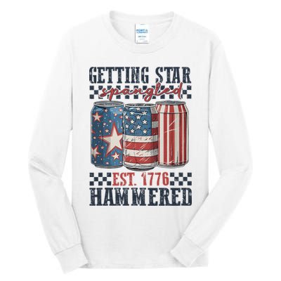 Funny Beer Getting Star Spangled Hammered 4th Of July Preppy Tall Long Sleeve T-Shirt