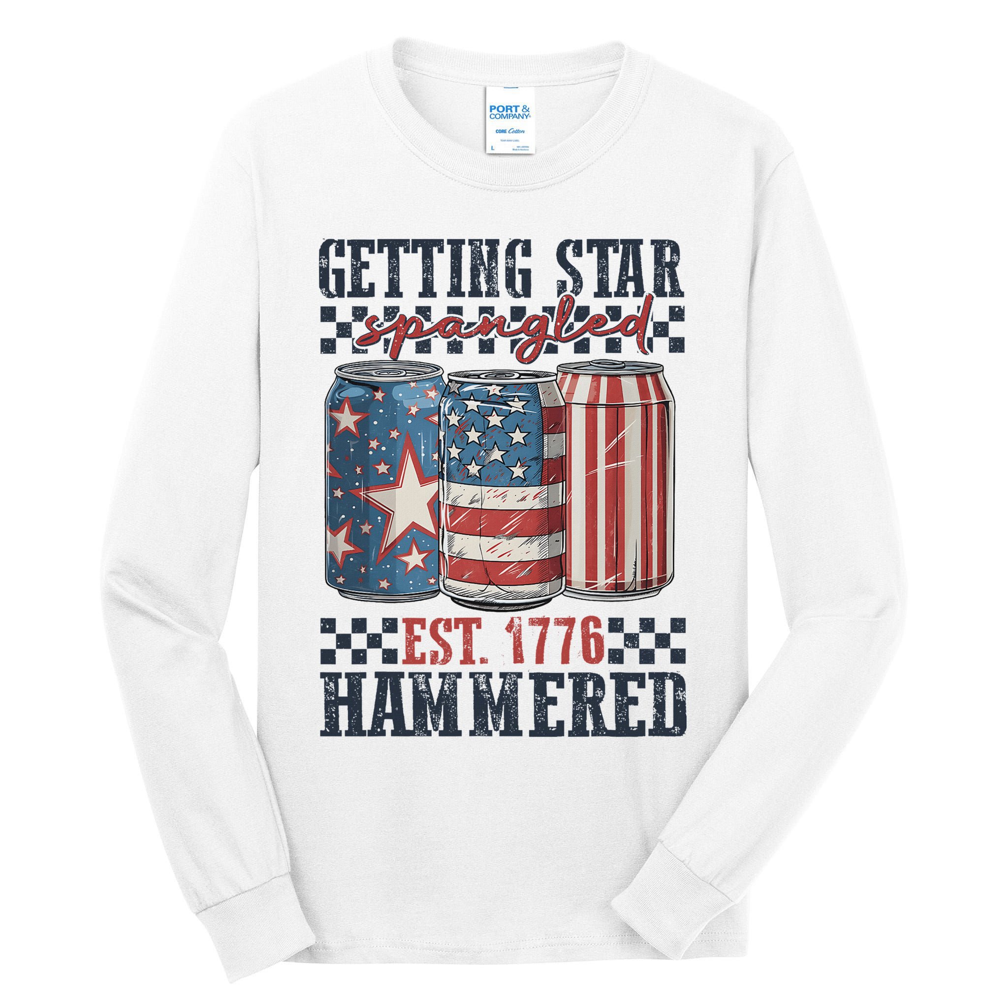 Funny Beer Getting Star Spangled Hammered 4th Of July Preppy Tall Long Sleeve T-Shirt