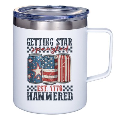 Funny Beer Getting Star Spangled Hammered 4th Of July Preppy 12oz Stainless Steel Coffee Mug