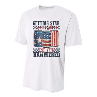 Funny Beer Getting Star Spangled Hammered 4th Of July Preppy Youth Performance Sprint T-Shirt