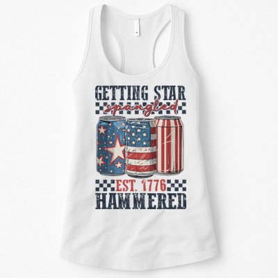 Funny Beer Getting Star Spangled Hammered 4th Of July Preppy Womens Tank Top