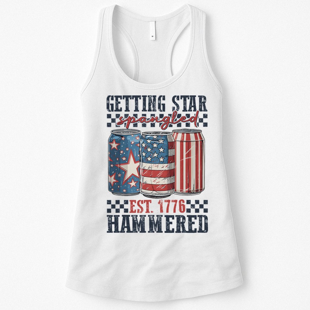 Funny Beer Getting Star Spangled Hammered 4th Of July Preppy Womens Tank Top