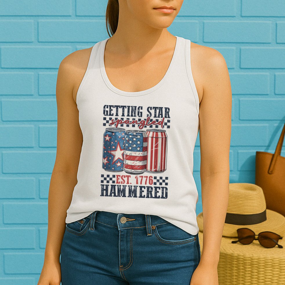 Funny Beer Getting Star Spangled Hammered 4th Of July Preppy Womens Tank Top