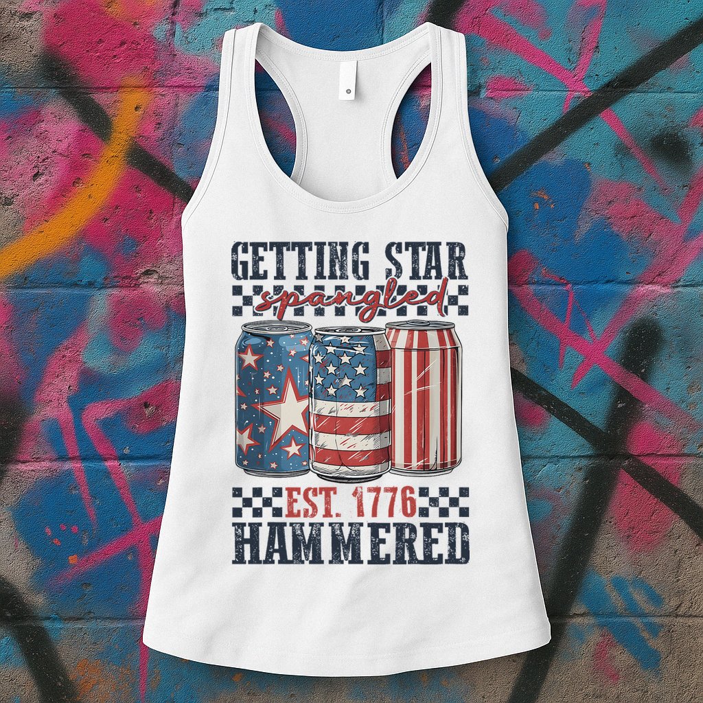 Funny Beer Getting Star Spangled Hammered 4th Of July Preppy Womens Tank Top