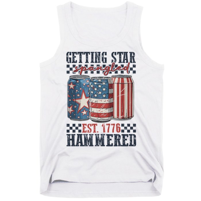 Funny Beer Getting Star Spangled Hammered 4th Of July Preppy Tank Top