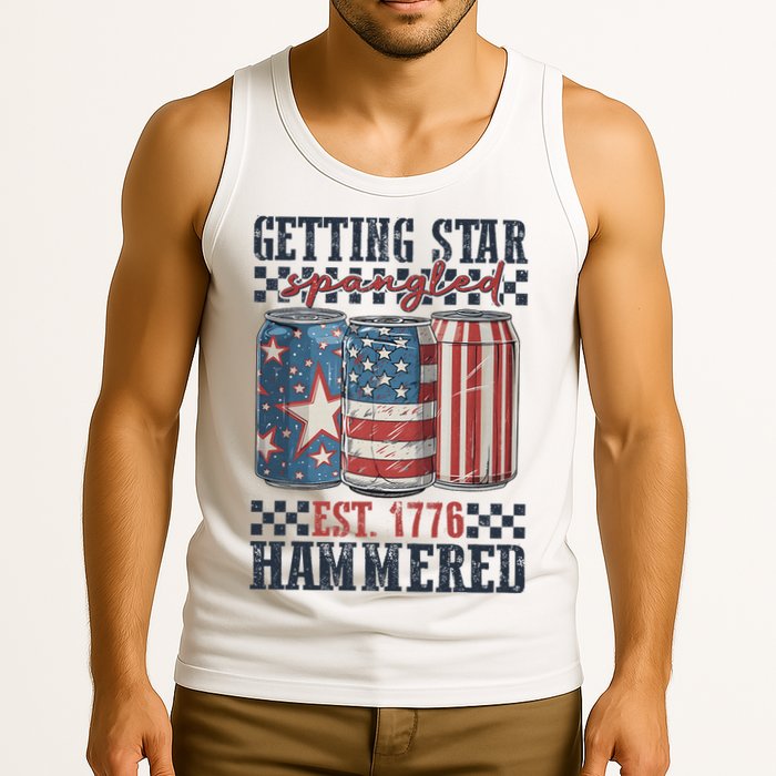 Funny Beer Getting Star Spangled Hammered 4th Of July Preppy Tank Top