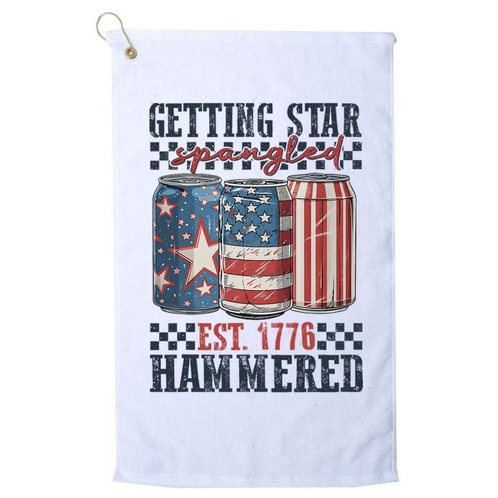 Funny Beer Getting Star Spangled Hammered 4th Of July Preppy Golf Towel