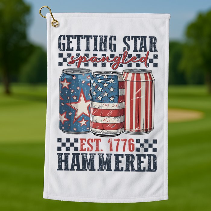 Funny Beer Getting Star Spangled Hammered 4th Of July Preppy Golf Towel