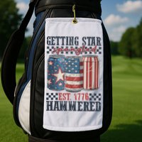 Funny Beer Getting Star Spangled Hammered 4th Of July Preppy Golf Towel