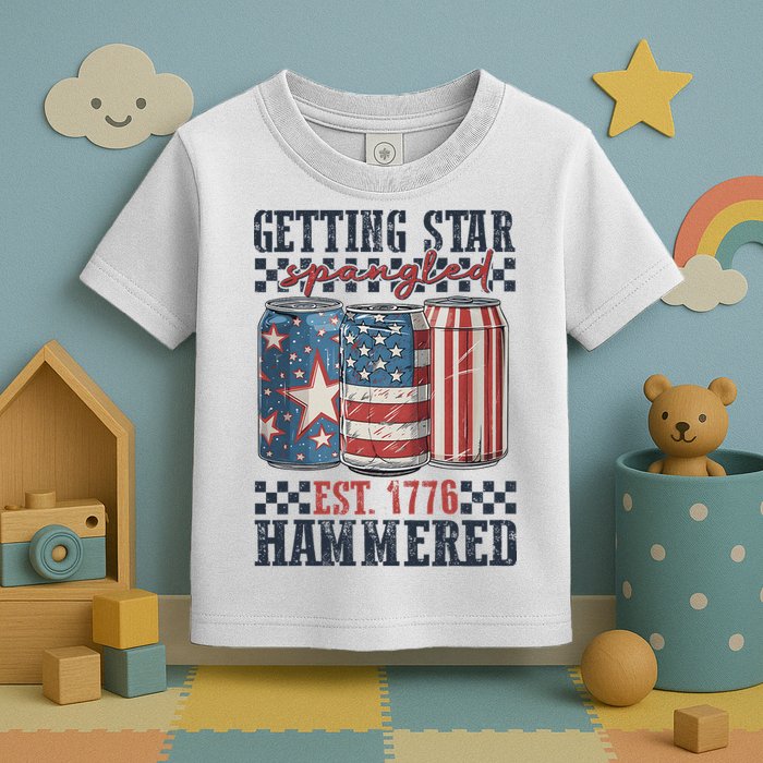 Funny Beer Getting Star Spangled Hammered 4th Of July Preppy Toddler T-Shirt