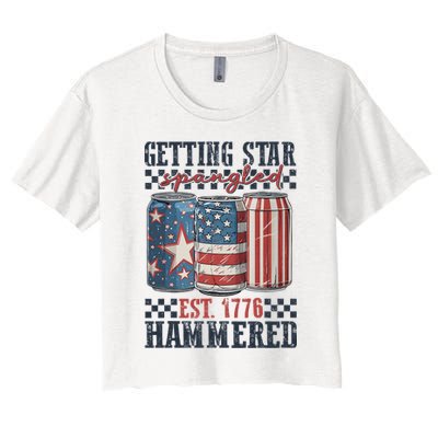 Funny Beer Getting Star Spangled Hammered 4th Of July Preppy Crop Top