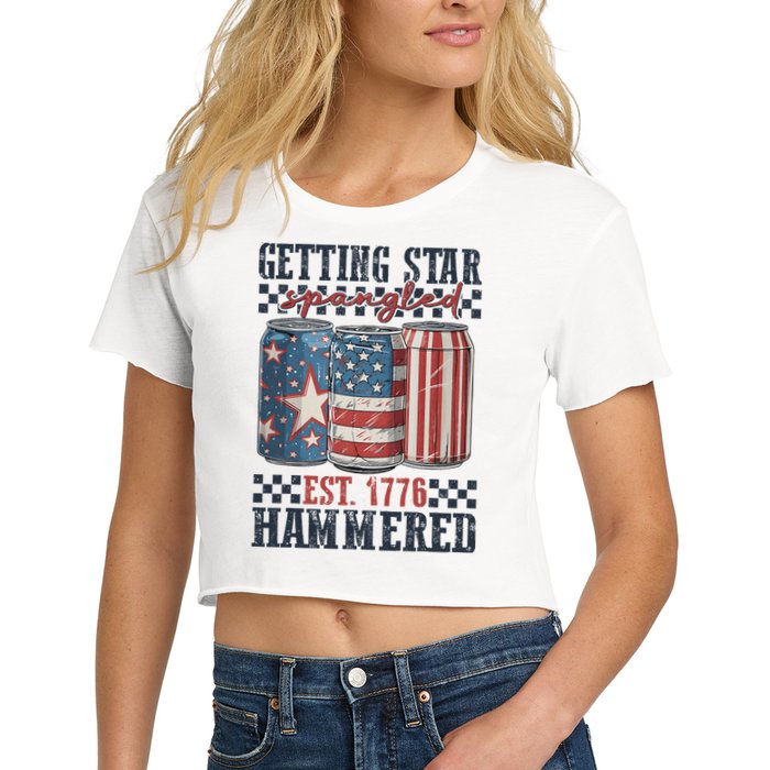 Funny Beer Getting Star Spangled Hammered 4th Of July Preppy Crop Top