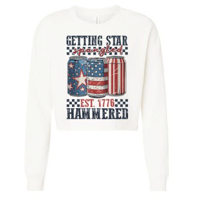 Funny Beer Getting Star Spangled Hammered 4th Of July Preppy Cropped Pullover Crew