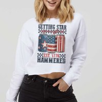 Funny Beer Getting Star Spangled Hammered 4th Of July Preppy Cropped Pullover Crew