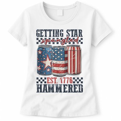 Funny Beer Getting Star Spangled Hammered 4th Of July Preppy Womens T-Shirt