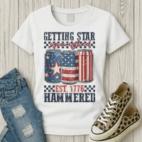 Funny Beer Getting Star Spangled Hammered 4th Of July Preppy Womens T-Shirt
