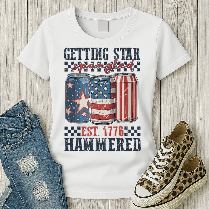 Funny Beer Getting Star Spangled Hammered 4th Of July Preppy Womens T-Shirt