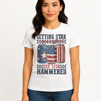 Funny Beer Getting Star Spangled Hammered 4th Of July Preppy Womens T-Shirt