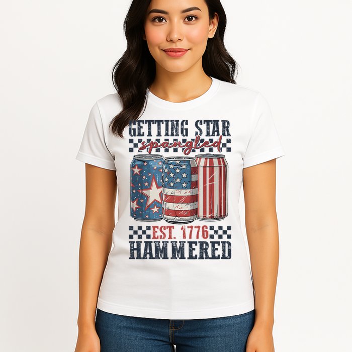 Funny Beer Getting Star Spangled Hammered 4th Of July Preppy Womens T-Shirt