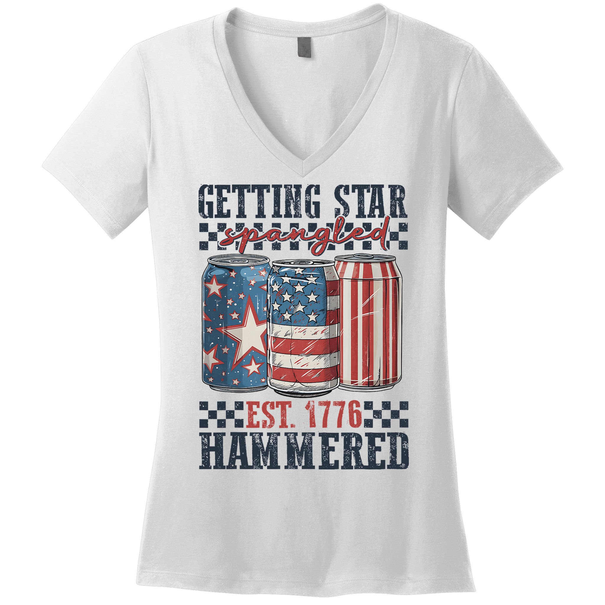 Funny Beer Getting Star Spangled Hammered 4th Of July Preppy Women's V-Neck T-Shirt
