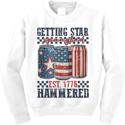 Funny Beer Getting Star Spangled Hammered 4th Of July Preppy Kids Sweatshirt