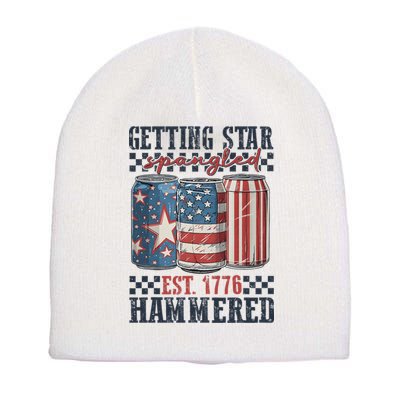 Funny Beer Getting Star Spangled Hammered 4th Of July Preppy Short Acrylic Beanie