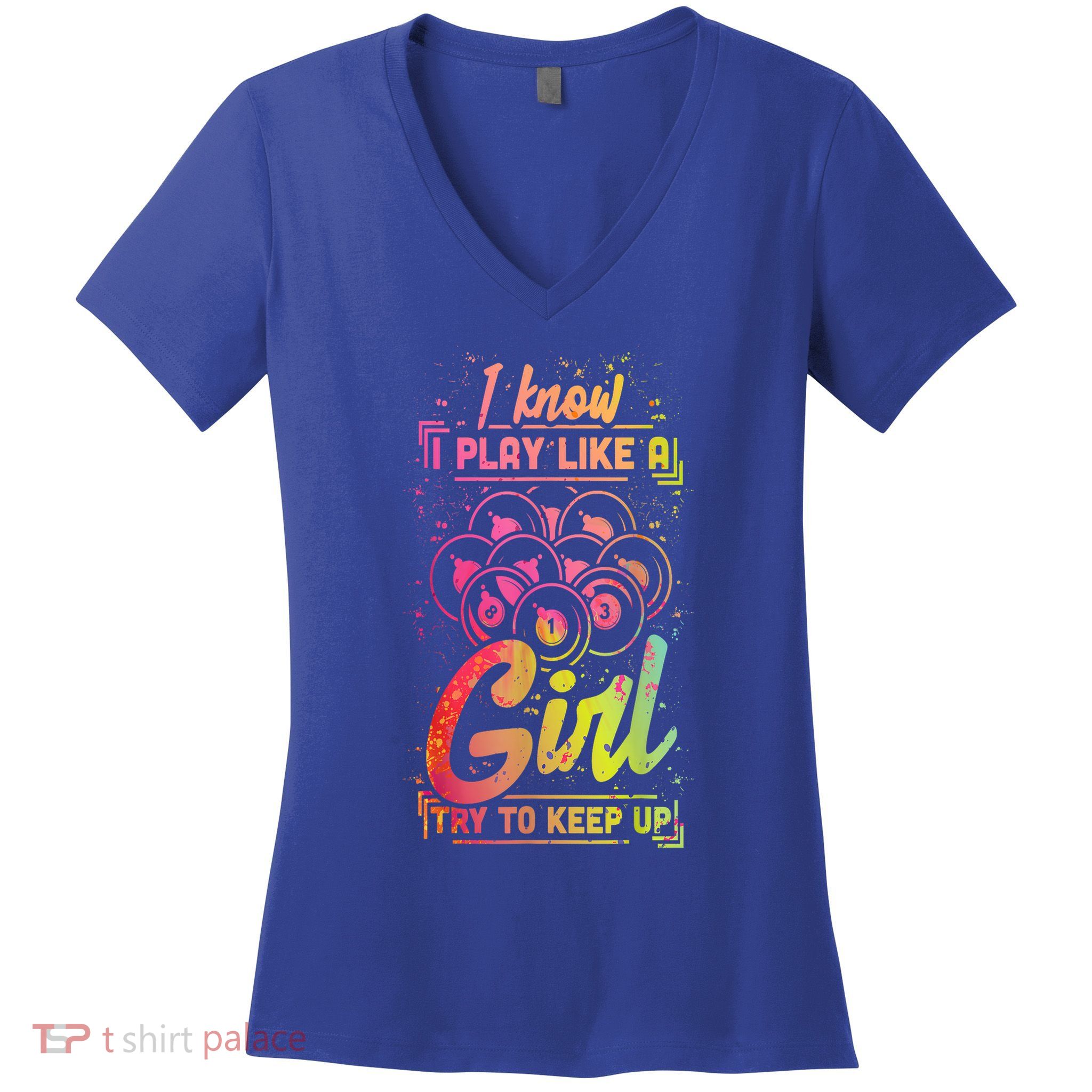 Funny Billiards Gift Team Play Like A Girl Gift Ideas For Fan Women's V-Neck T-Shirt