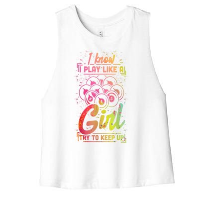 Funny Billiards Gift Team Play Like A Girl Gift Ideas For Fan Women's Racerback Cropped Tank