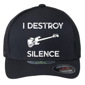 Funny Bass Guitar I Destroy Silence Flexfit Unipanel Trucker Cap