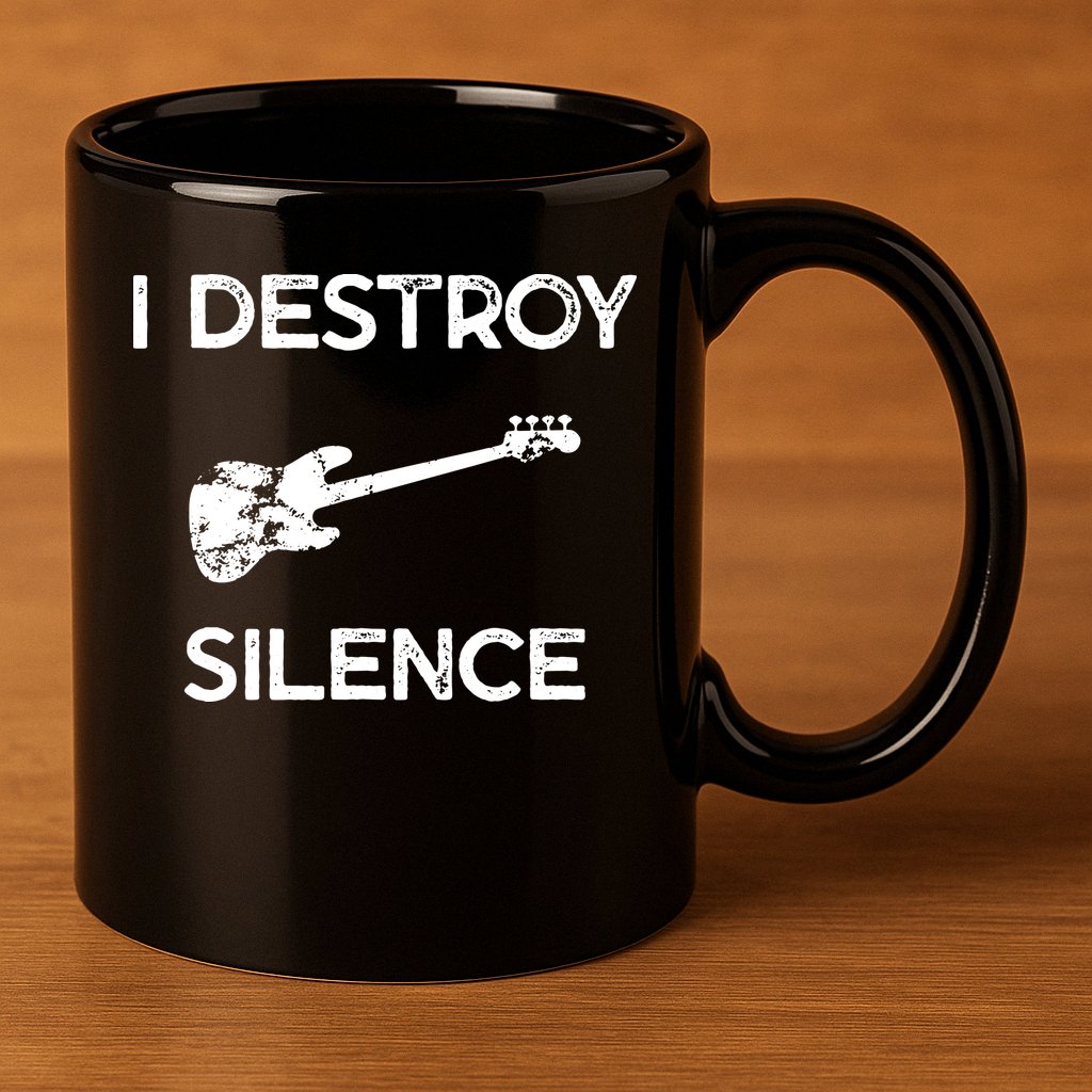 Funny Bass Guitar I Destroy Silence 11oz C Handle Ceramic Mug