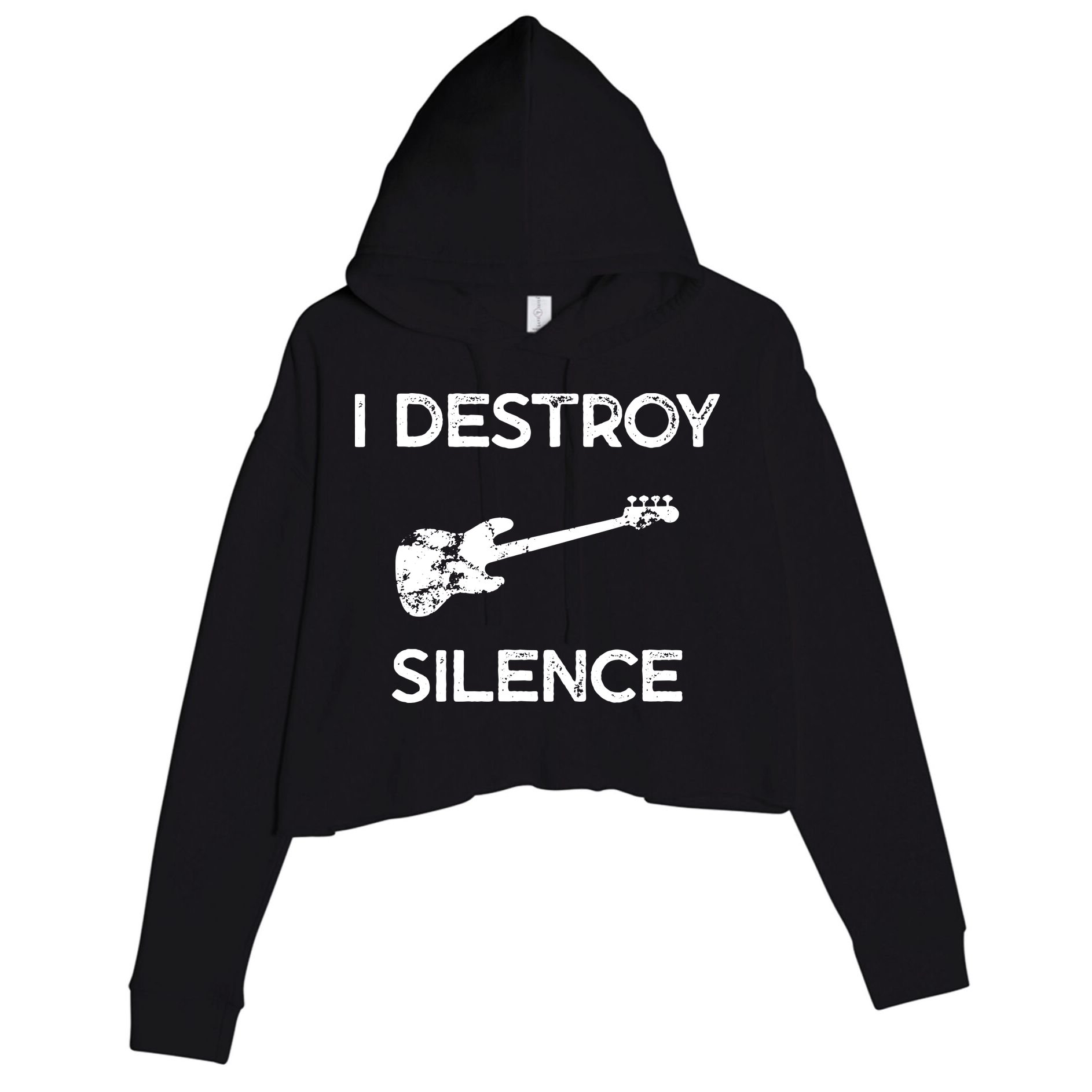 Funny Bass Guitar I Destroy Silence Crop Fleece Hoodie