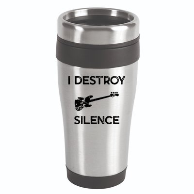Funny Bass Guitar I Destroy Silence 16oz Travel Tumbler