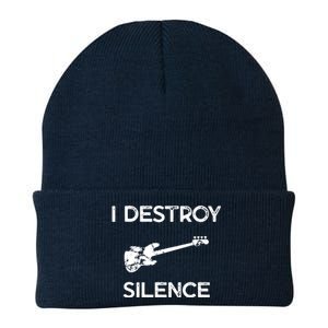 Funny Bass Guitar I Destroy Silence Knit Cap Winter Beanie