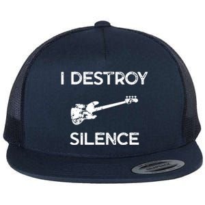 Funny Bass Guitar I Destroy Silence Flat Bill Trucker Hat