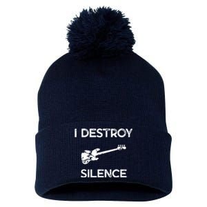 Funny Bass Guitar I Destroy Silence Pom Pom 12in Knit Beanie